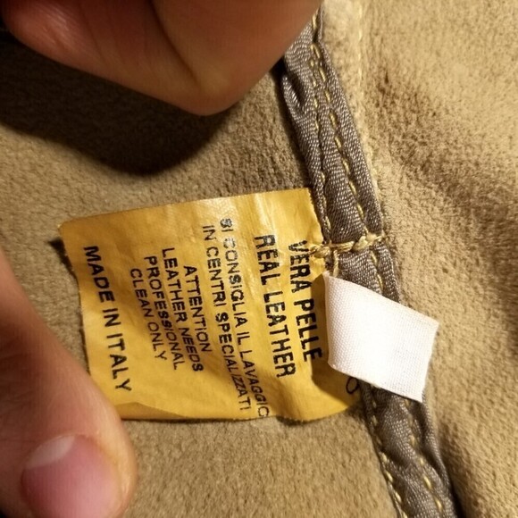 VINTAGE Vegetable Tan Genuine Leather Cargo Button Down Jacket Womens XS Minimal - Picture 9 of 9